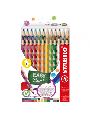 Stabilo Easycolors Pack con 24 Lapices de Colores Ergonomicos - Mina de 4.2mm - Forma Triangular - Uso Zurdo- Colores Surtidos
