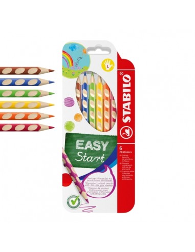 Stabilo Easycolors Pack con 6 Lapices de Colores Ergonomicos - Mina de 4.2mm - Forma Triangular - Uso Zurdo - Colores Surtidos
