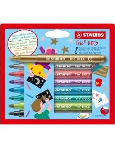Stabilo Trio Deco Pack con 8 Rotuladores de Punta XL - Trazo 3mm - Zona de Agarre Triangular - Colores Metalicos Brillantes
