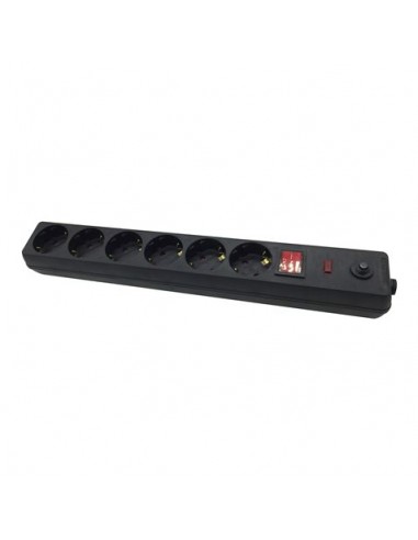 Elbat Regleta Alimentacion - 6 Tomas Schuko - Interruptor On Off - Proteccion de Sobrecarga - Cable de 1.50m