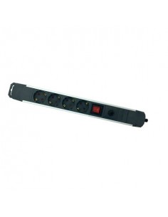 Elbat Regleta Alimentacion Aluminio - 4 Tomas Schuko - Interruptor On Off - Proteccion de Sobrecarga - Cable de 1.50m