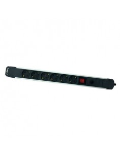 Elbat Regleta Alimentacion Aluminio - 6 Tomas Schuko - Interruptor On Off - Proteccion de Sobrecarga - Cable de 1.50m