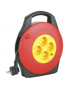 Elbat Enrollador Alargador con Proteccion Termica - 4 Shukos - Carga Maxima Enrollado 1100W-Desenrollado 3200W - Cable de 10m