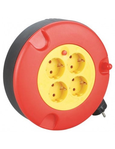 Elbat Enrollador Alargador con Proteccion Termica - 4 Shukos - Carga Maxima Enrollado 1100W-Desenrollado 3200W - Cable de 5m