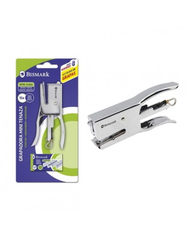 Bismark Grapadora Mini Tenaza Cromada-2000 Grapas - Capacidad de Grapado 15 Hojas - DiseÃ±o Ergonomico - Alta Durabilidad