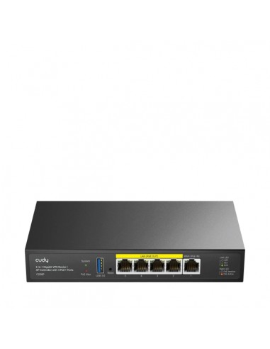 Cudy Router VPN - Ethernet 1Gbps - 4 Salidas GbE PoE - 60W - Administra hasta 200 Puntos de Acceso - USB 3.0 - Indicadores
