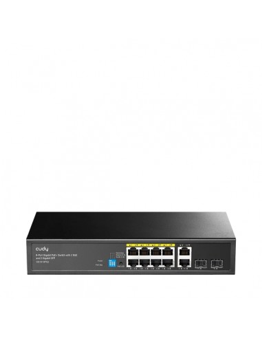 Cudy Switch 12 Puertos - Capacidad Conmutacion 24Gbps - 8x RJ45 PoE-- 2x RJ45 GbE - 2x Gigabit SFP - Reinicio Automatico -