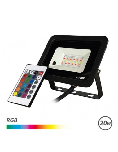 Elbat Foco Led RGB 20W - Control Remoto - IP65 - Ideal para Exterior