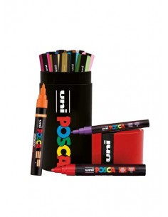 Posca Lata Metalica con 13 Marcadores de Pintura - 4x PC-5M-5x PC-3M-4x PC-5BR - Tinta Base al Agua - No Permanente -