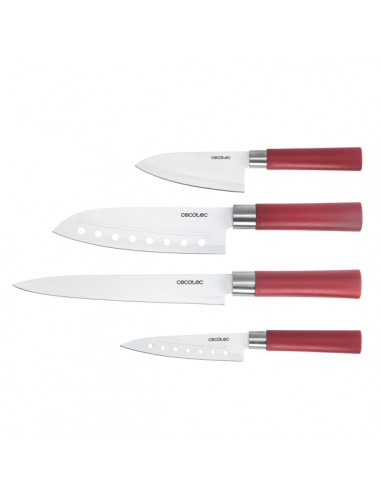 Cecotec santoku Pack de 4 Cuchillos Profesionales - Hoja de 2mm de Grosor - Recubrimiento Ceramico - Acero Inoxidable con
