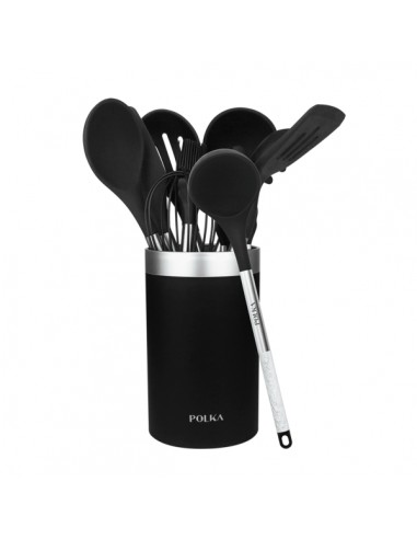 Cecotec Polka Exclusive Wood and Rock Pack de 9 Utensilios de Cocina - Incluye Soporte - Materiales Silicona y Acero -