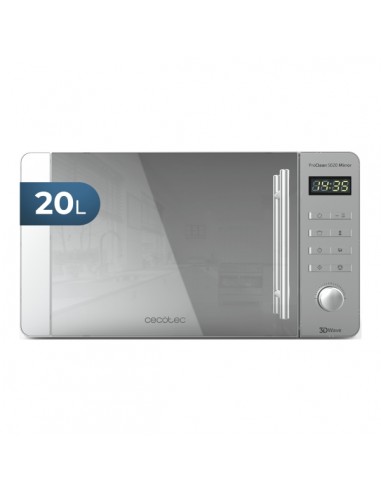 Cecotec ProClean 5020 Mirror Microondas - Potencia 700W - Capacidad 20L - Pantalla LED - Acero Inoxidable - Seguro Infantil -
