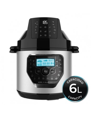 Cecotec H Deluxe Fry Olla GM Programable de 6L con Cabezal Freidora de Aire - Antiadherente - Bascula - Pantalla LCD -