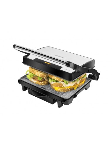 Cecotec Rock'nGrill 1500 Rapid Parrilla Electrica - Potencia de 1500W - Revestimiento Antiadherente - Bandeja Recogegrasas -
