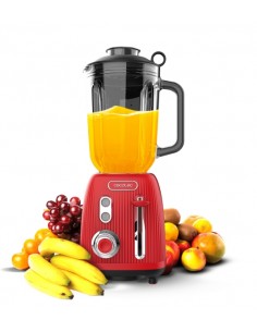 Cecotec Power Black Titanium RetroRed Batidora de Vaso - Potencia 1200W - Capacidad Jarra 1.5L - Velocidad Ajustable - Estilo