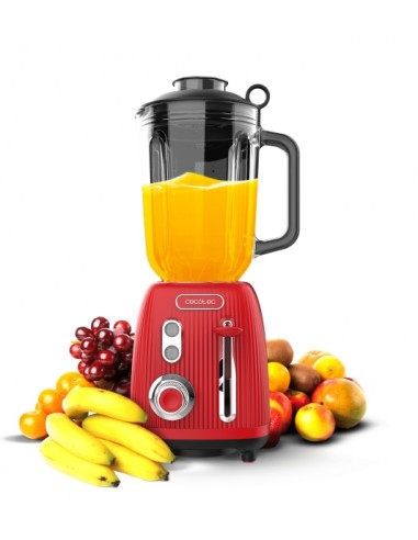 Cecotec Power Black Titanium RetroRed Batidora de Vaso - Potencia 1200W - Capacidad Jarra 1.5L - Velocidad Ajustable - Estilo
