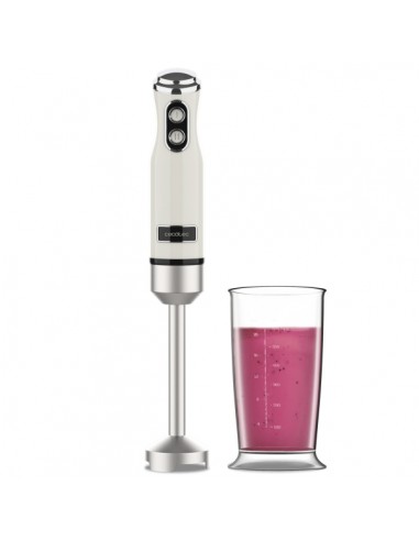 Cecotec Power RetroBeige 1200MAX Batidora de Mano - Potencia 1200W - Vaso de 0.5L - Velocidad Ajustable - Apto para