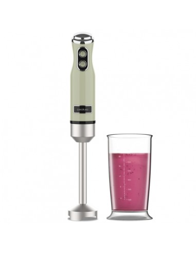 Cecotec Power RetroGreen 1200MAX Batidora de Mano - Potencia 1200W - Vaso de 0.5L - Velocidad Ajustable - Apto para