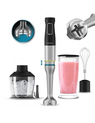 Cecotec Katana 12 Chop Batidora de Mano - 1200W - Funcion Oscilante - Cuchillas de Titanio - 21 Velocidades - Campana