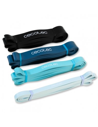Cecotec DrumFit Power Band Set Set de 4 Bandas Elasticas de 15 a 60kg - Bolsa de Transporte - Latex - Color Surtido