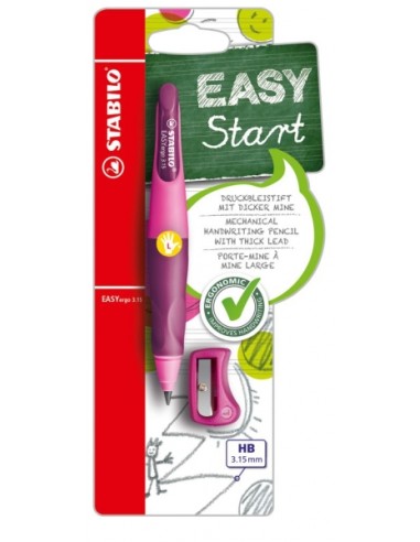 Stabilo Easyergo Pack con Lapiz Retractil-Scapuntas - Mina HB de 3.15mm - DiseÃ±o Ergonomico - Uso Zurdo - Color Rosa