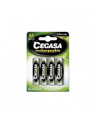 Cegasa Rechargeable Pack de 4 Pilas Recargables AA HR6 2700mAh