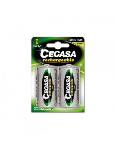 Cegasa Rechargeable Pack de 2 Pilas Recargables HR20 D 3000mAh
