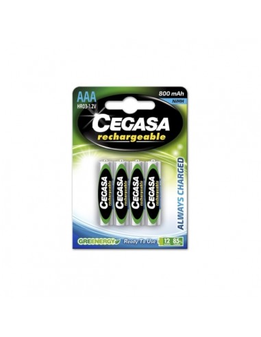 Cegasa Rechargeable Pack de 4 Pilas Recargables AAA HR03 800mAh - Tecnologia RTU