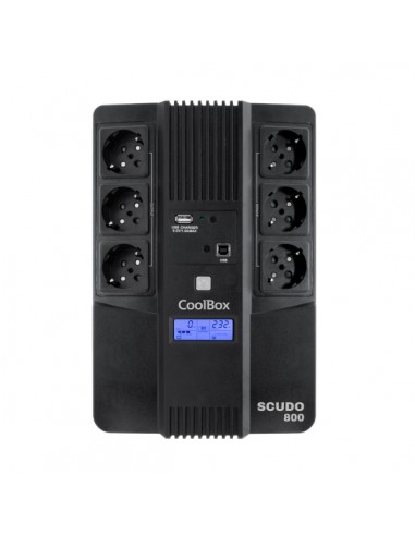 Coolbox Scudo3 SAI 800VA 480W - 6x Schukos - USB - 2x RJ45 - Proteccion Completa Frente a Picos de Tension y Cortes de