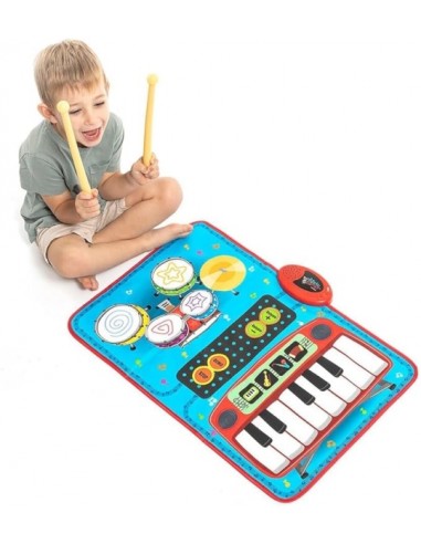 Innovagoods Beats'n'Tunes Tapete Musical 2 en 1 - Teclado con 4 Instrumentos - Bateria con Tambores y Platillos -
