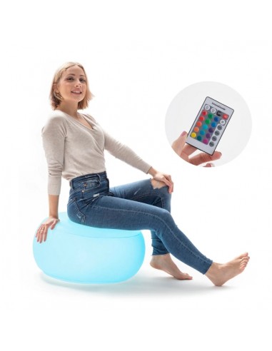 Innovagoods Pulight Asiento Hinchable - Luz LED Multicolor - Soporta hasta 100kg - Mando a Distancia - Incluye Hinchador -