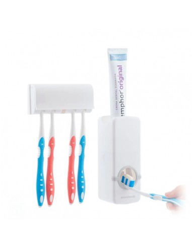 Innovagoods Diseeth Dispensador de Pasta Dental con Organizador para 5 Cepillos - Multifuncion - Facil Limpieza - Adhesivos