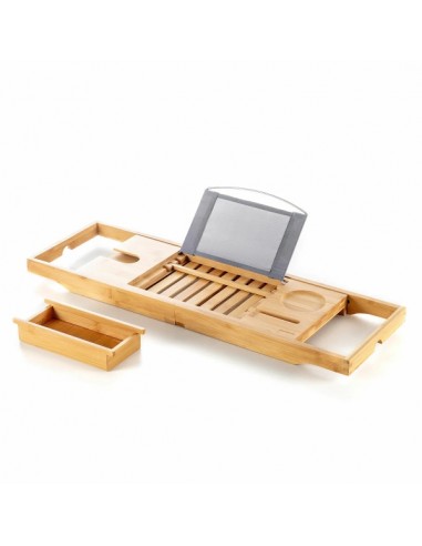 Innovagoods Trayth Bandeja Extensible de Bambu hasta 104cm - Soporta hasta 12kg - Incluye Accesorios - Antideslizante - Atril