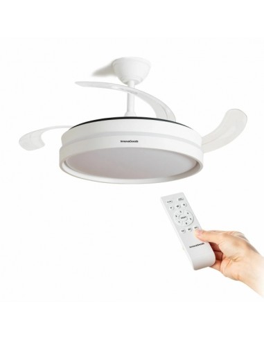 Innovagoods Keteez Ventilador de Techo con 4 Aspas Retractiles - 72W - 6 Velocidades - Luz LED - Incluye Accesorios de