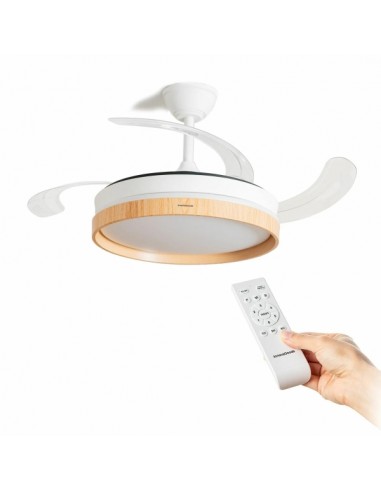 Innovagoods Woteez Ventilador de Techo con 4 Aspas Retractiles - 72W - 6 Velocidades - Luz LED - Accesorios de Montaje -