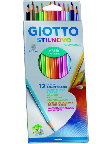Giotto Stilnovo Acquarell Pack de 12 Lapices de Colores Acuarelables Hexagonales - Mina 3.3 mm - Madera - Colores Surtidos