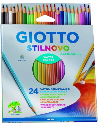 Giotto Stilnovo Acquarell Pack de 24 Lapices de Colores Acuarelables Hexagonales - Mina 3.3 mm - Madera - Colores Surtidos