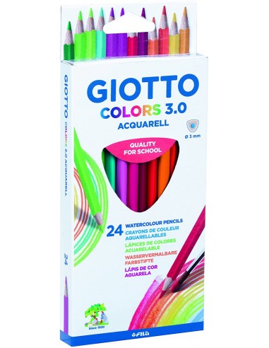 Giotto Colors Acquarell 3.0 Pack de 24 Lapices Triangulares de Colores Acuarelables - Mina 3 mm - Madera - Colores Surtidos