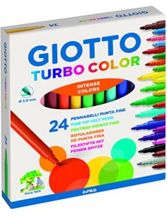 Giotto Turbo Color Pack de 24 Rotuladores - Punta Fina 2.8 mm. - Tinta al Agua - Lavable - Colores Surtidos