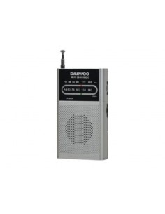 Daewoo Radio AM FM - Alimentacion a Pilas - Jack 3.5mm - Antena Telescopica - Altavoz Integrado - 130x70x28mm - Color Plata