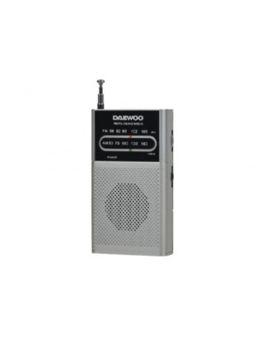 Daewoo Radio AM FM - Alimentacion a Pilas - Jack 3.5mm - Antena Telescopica - Altavoz Integrado - 130x70x28mm - Color Plata