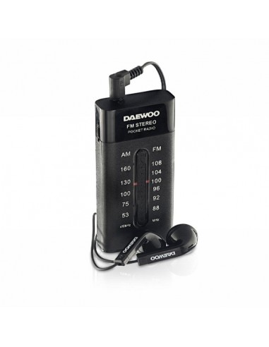 Daewoo Radio AM FM - Alimentacion a Pilas - Jack 3.5mm - Sintonizacion Manual - Auriculares Incluidos - 95x70x30mm - Color