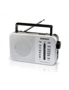 Daewoo Radio AM FM - Cable 15cm - Jack 3.5mm - Antena Telescopica - Altavoz Integrado - Asa de Transporte - 22x7.5x15cm -