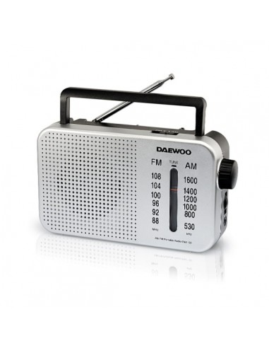 Daewoo Radio AM FM - Cable 15cm - Jack 3.5mm - Antena Telescopica - Altavoz Integrado - Asa de Transporte - 22x7.5x15cm -