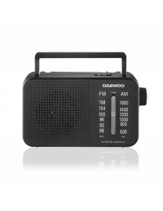 Daewoo Radio AM FM - Jack 3.5mm - Antena Telescopica - Altavoz Integrado - Asa de Transporte - 22x7.5x15cm - Color Negro