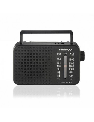 Daewoo Radio AM FM - Jack 3.5mm - Antena Telescopica - Altavoz Integrado - Asa de Transporte - 22x7.5x15cm - Color Negro