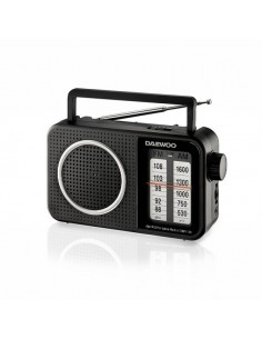 Daewoo Radio AM FM - Jack 3.5mm - Antena Telescopica - Altavoz Integrado - Asa de Transporte - 220x75x150mm - Color Negro