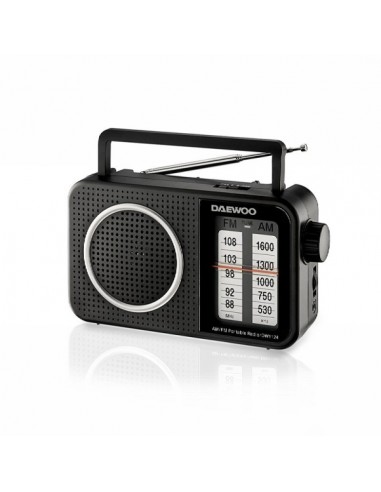 Daewoo Radio AM FM - Jack 3.5mm - Antena Telescopica - Altavoz Integrado - Asa de Transporte - 220x75x150mm - Color Negro