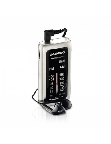 Daewoo Radio AM FM - Alimentacion a Pilas - Jack 3.5mm - Funcion Super Bass - Color Negro y Gris