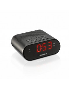 Daewoo Radio Reloj Despertador AM FM - Cable 1.5m - Pantalla LED - Jack 3.5mm - 131x120x58mm - Color Negro